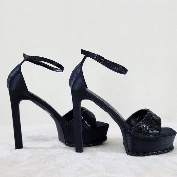 Helen Black Platform High Heels Evening Party Shoes Rhinestones - Picture 5 of 10